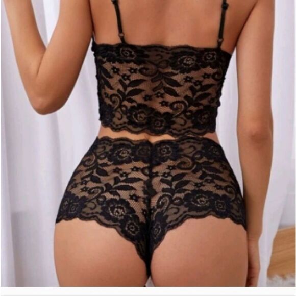 Camisol & Booty Boycut Shorts Lingerie Set / Black Lace Lingerie Outfit - Picture 10 of 16